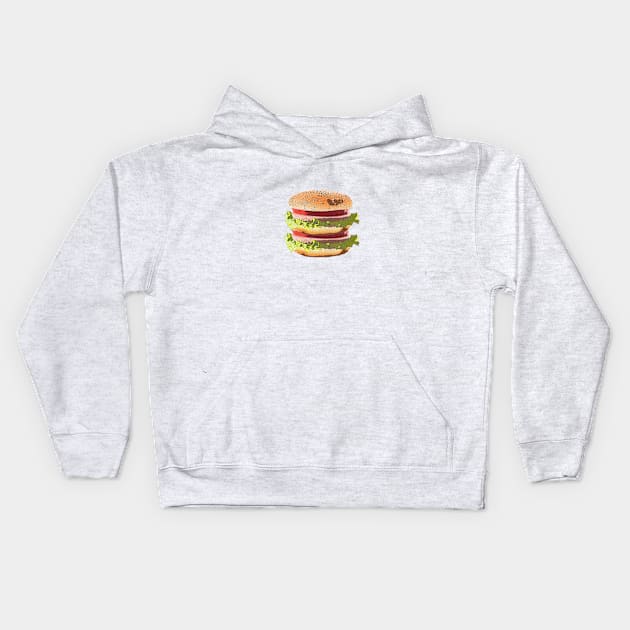 Triple Patty Hamburger Illustration Kids Hoodie by vnteees1